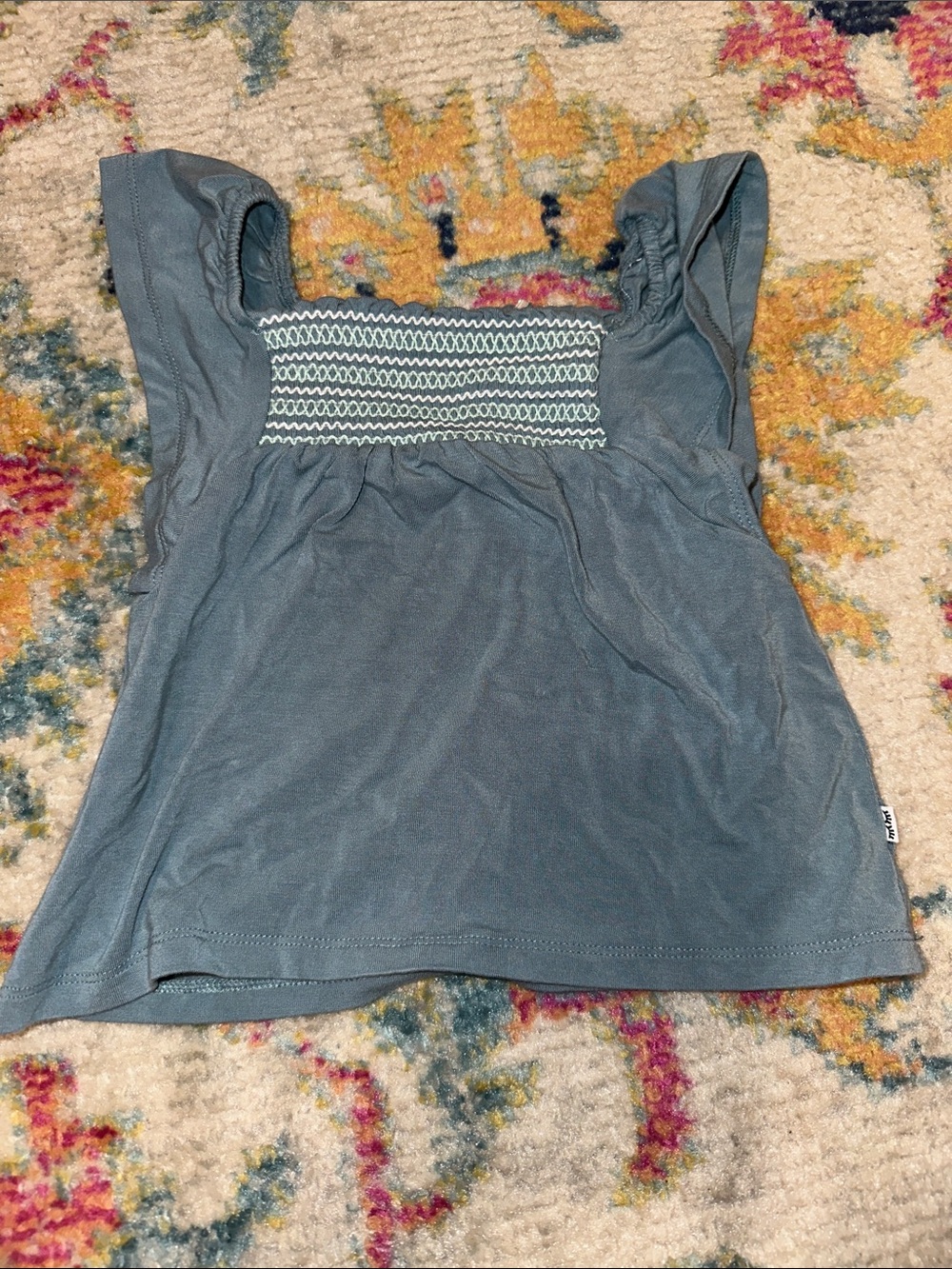 Little Sleepies Plat Smocked Square-Neck Tank Top in Slate Blue/dark teal